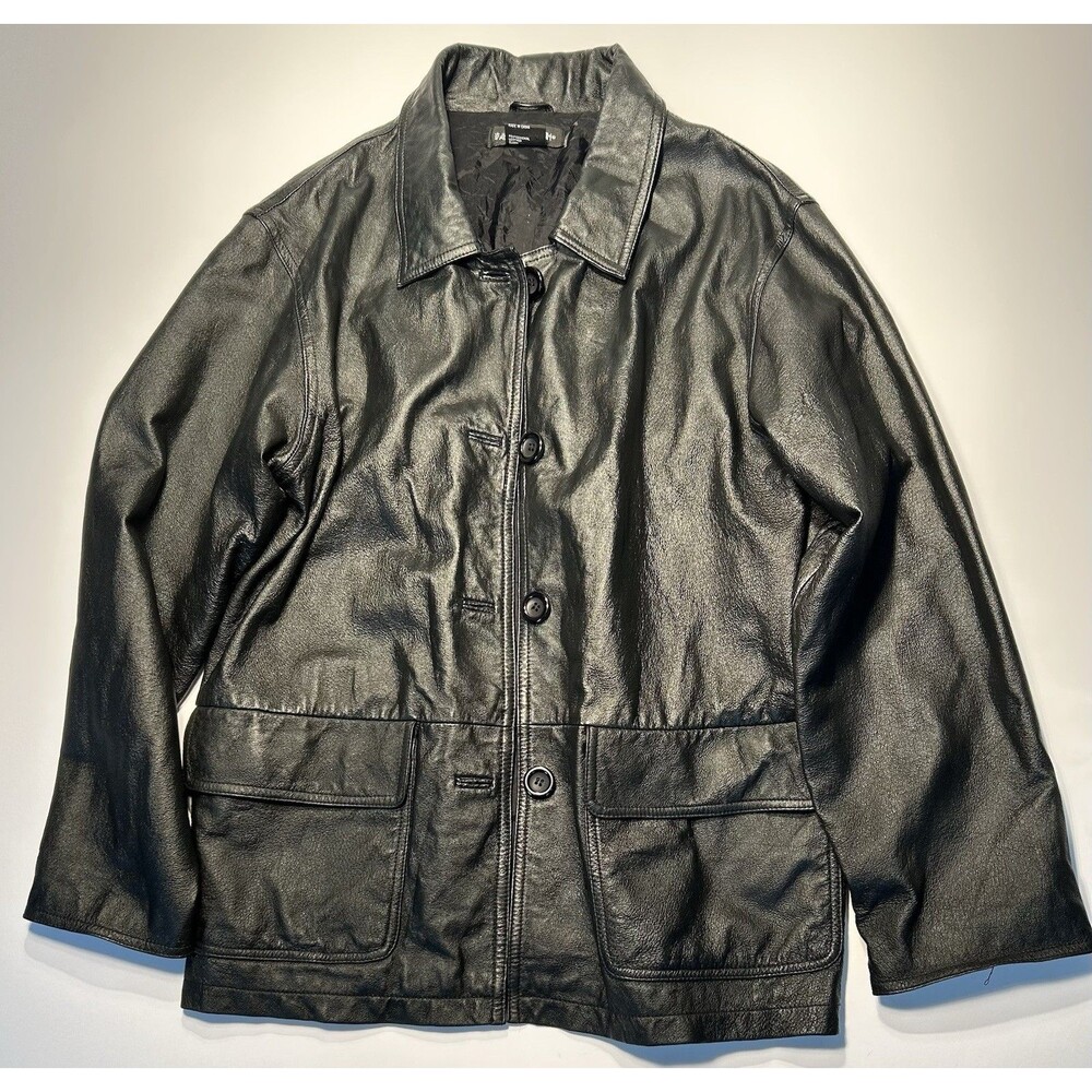 Savannah Womens Black Leather Blazer Jacket Coat Size 12 Button Lined